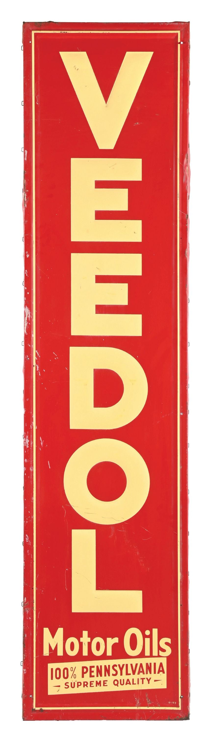 VEEDOL MOTOR OILS EMBOSSED TIN SIGN W/ ORIGINAL WOOD BACKING (1 of 3)