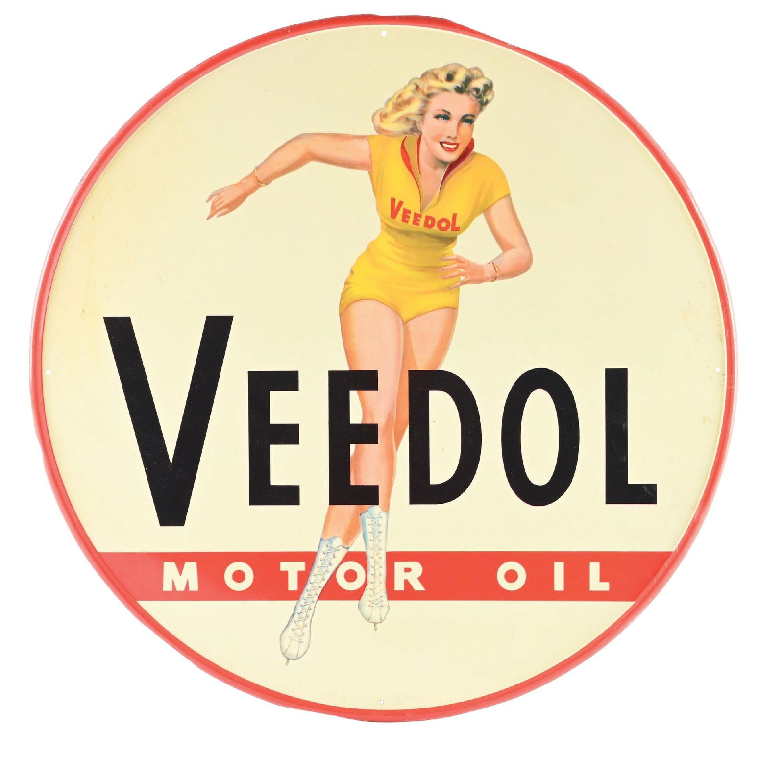 VEEDOL MOTOR OIL TIN SIGN W/ SKATING GIRL GRAPHIC (1 of 2)