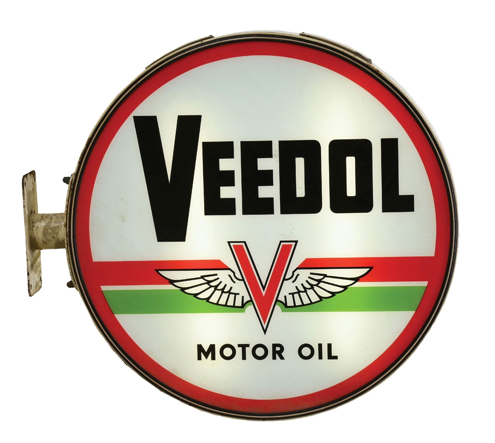 VEEDOL MOTOR OIL GLASS LIGHT-UP SERVICE STATION SIGN (1 of 4)