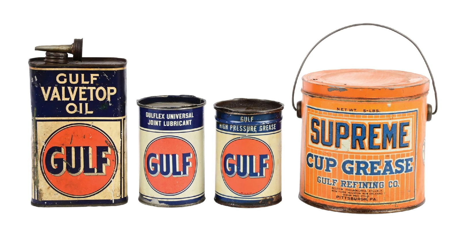COLLECTION OF 4: GULF MOTOR OIL & GREASE CANS (1 of 4)