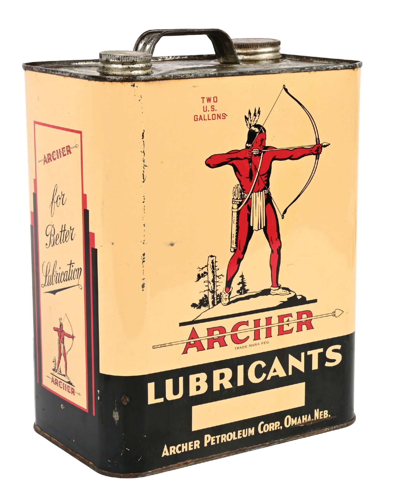 ARCHER LUBRICANTS TWO GALLON OIL CAN W/ NATIVE AMERICAN GRAPHIC. (1 of 4)