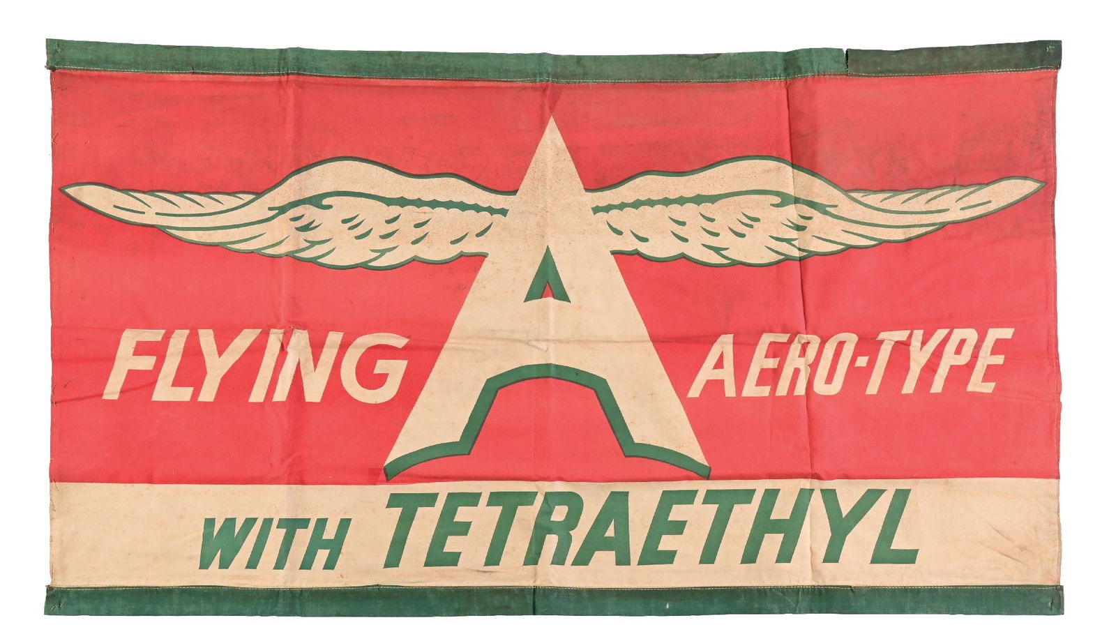 FLYING A AERO-TYPE GASOLINE WITH TETRAETHYL CLOTH SERVICE STATION BANNER (1 of 2)