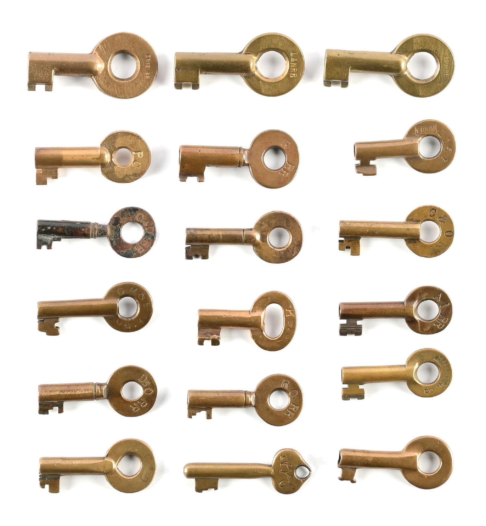 COLLECTION OF 18: ANTIQUE RAILROAD SWITCH KEYS OWNED BY F.C. ANDERSON (1 of 1)