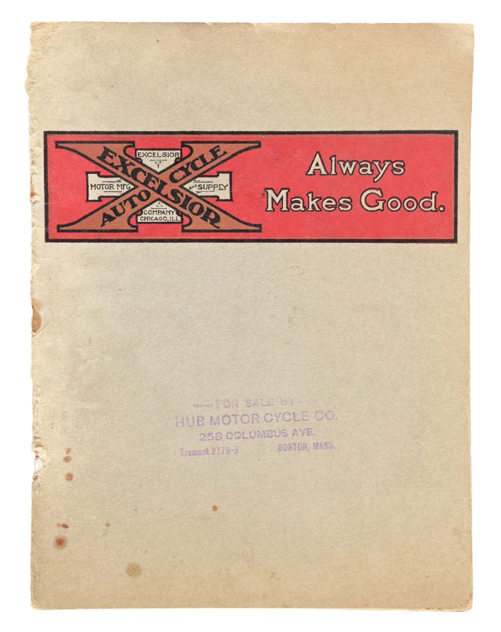 ORIGINAL 1912 EXCELSIOR AUTO CYCLE GRAPHIC ADVERTISING BROCHURE. (1 of 4)