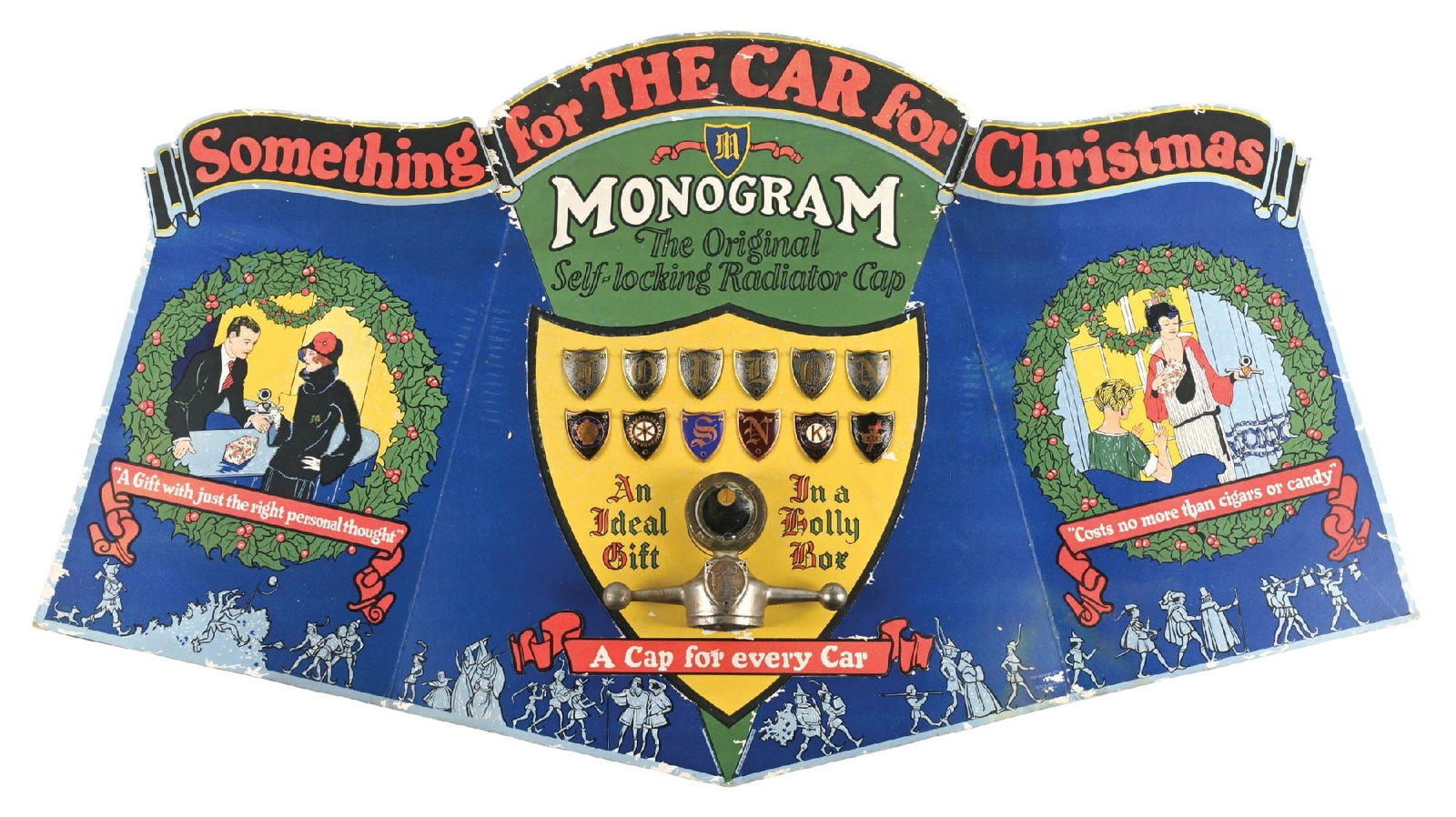 MONOGRAM SELF-LOCKING RADIATOR CAP THREE DIMENSIONAL CARDBOARD STORE DISPLAY W/ MOTOMETER (1 of 2)