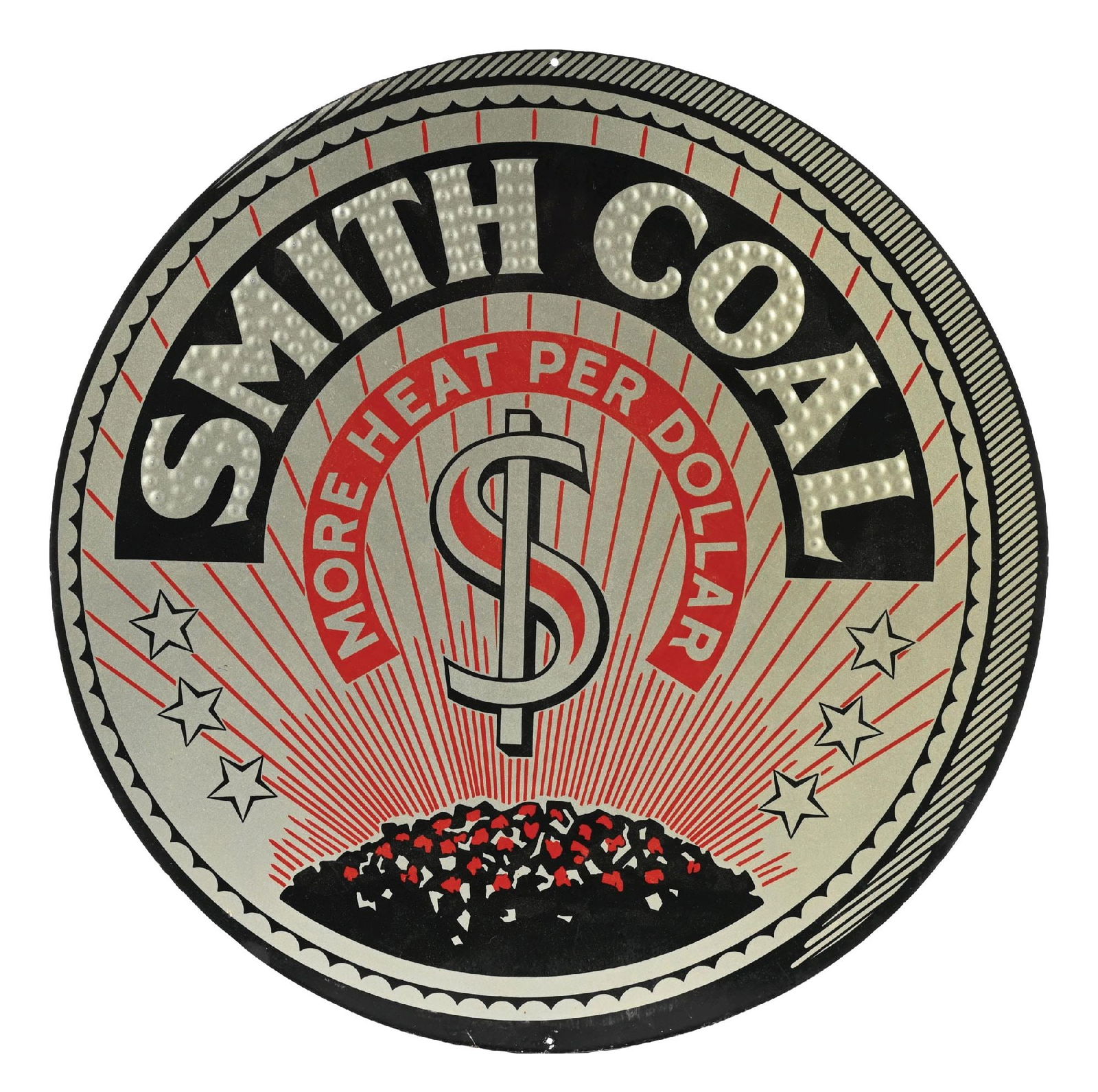 SMITH COAL "MORE HEAT PER DOLLAR" N.O.S. EMBOSSED TIN SIGN (1 of 2)