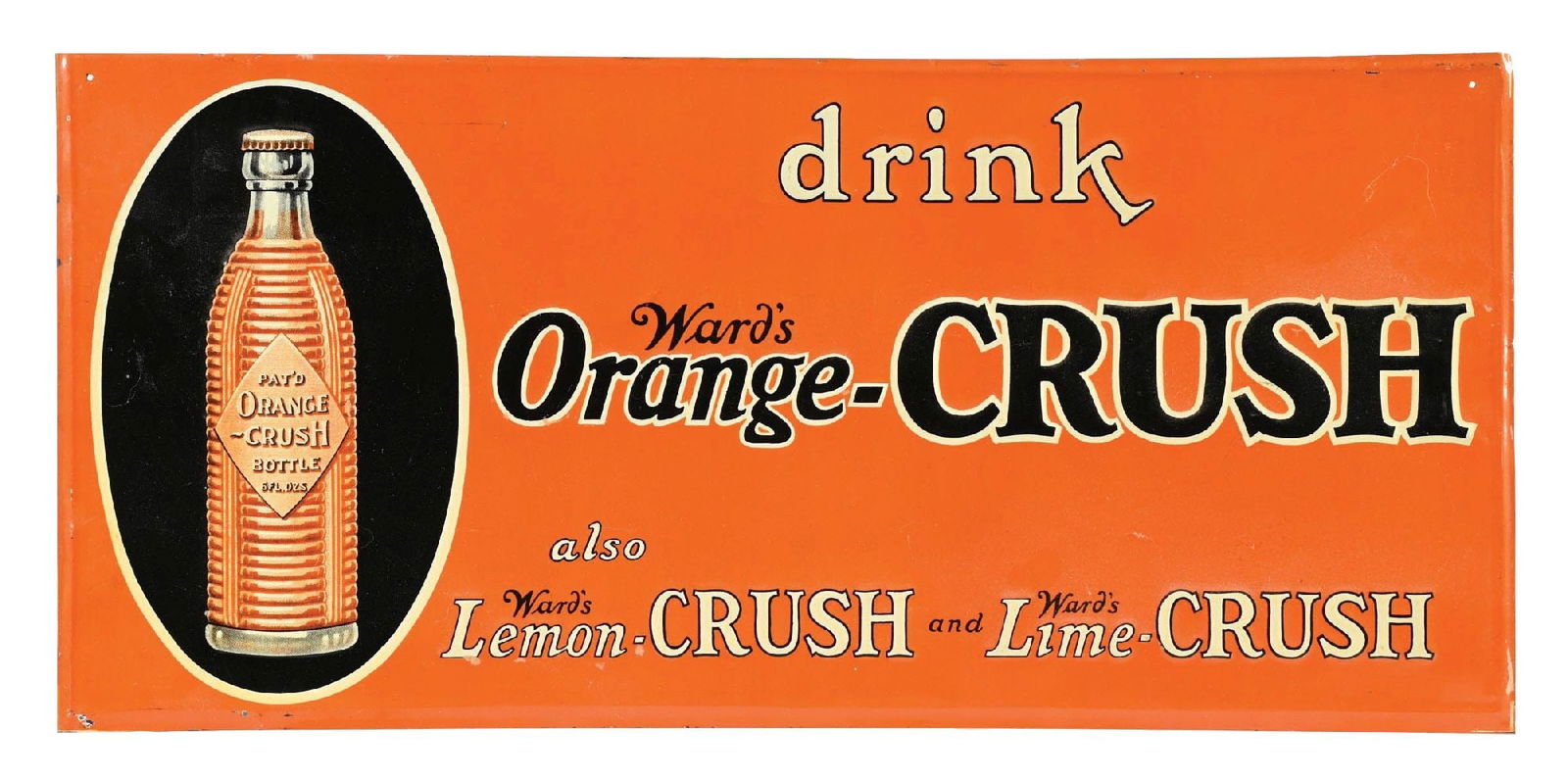 EMBOSSED TIN ORANGE CRUSH ADVERTISING SIGN (1 of 2)