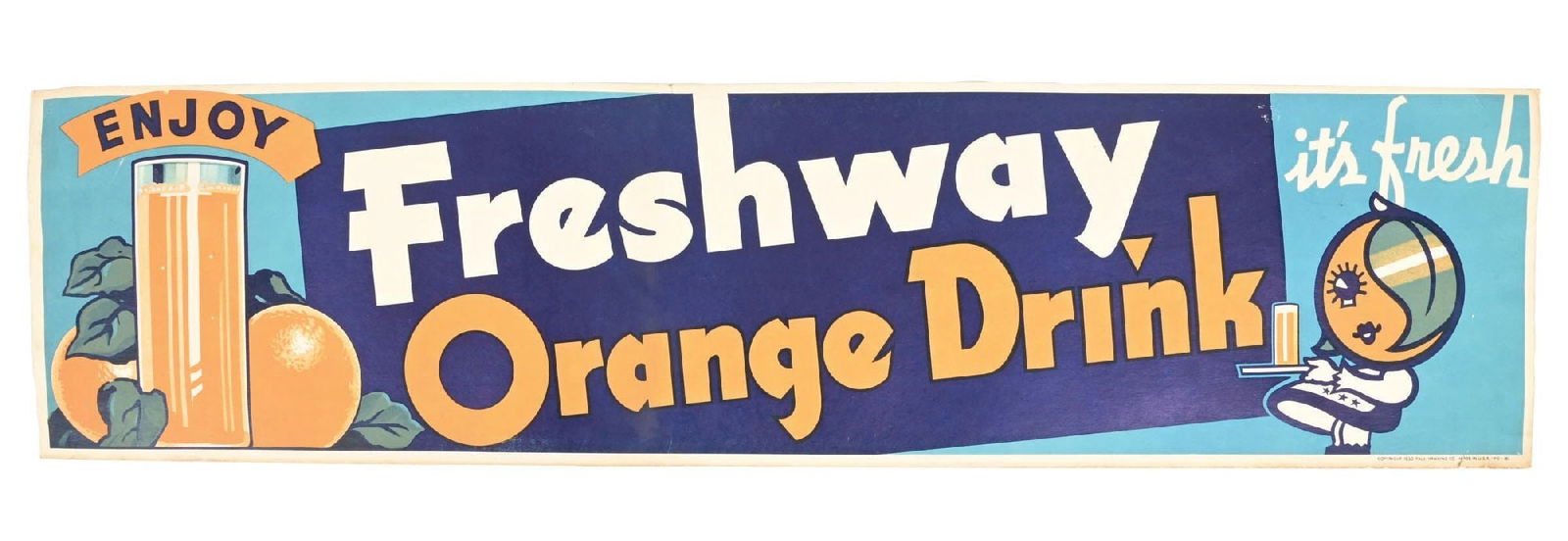 N.O.S ENJOY FRESHWAY ORANGE DRINK SODA POP SIGN W/ ORANGE GRAPHIC (1 of 5)