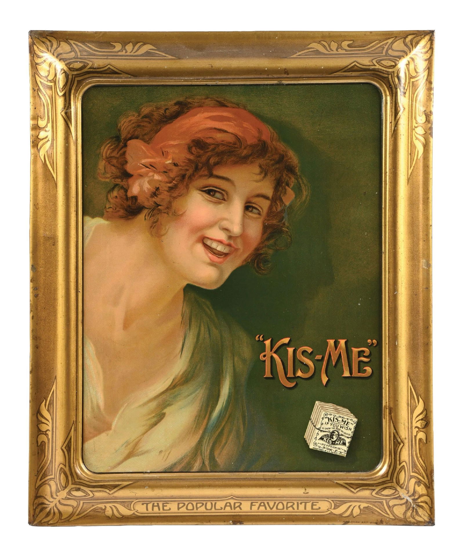 SELF-FRAMED TIN SIGN ADVERTISING KIS-ME CHEWING GUM (1 of 2)
