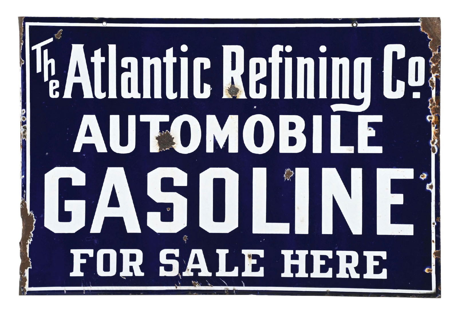 THE ATLANTIC AUTOMOBILE GASOLINE FOR SALE HERE PORCELAIN FLANGE SIGN (1 of 3)