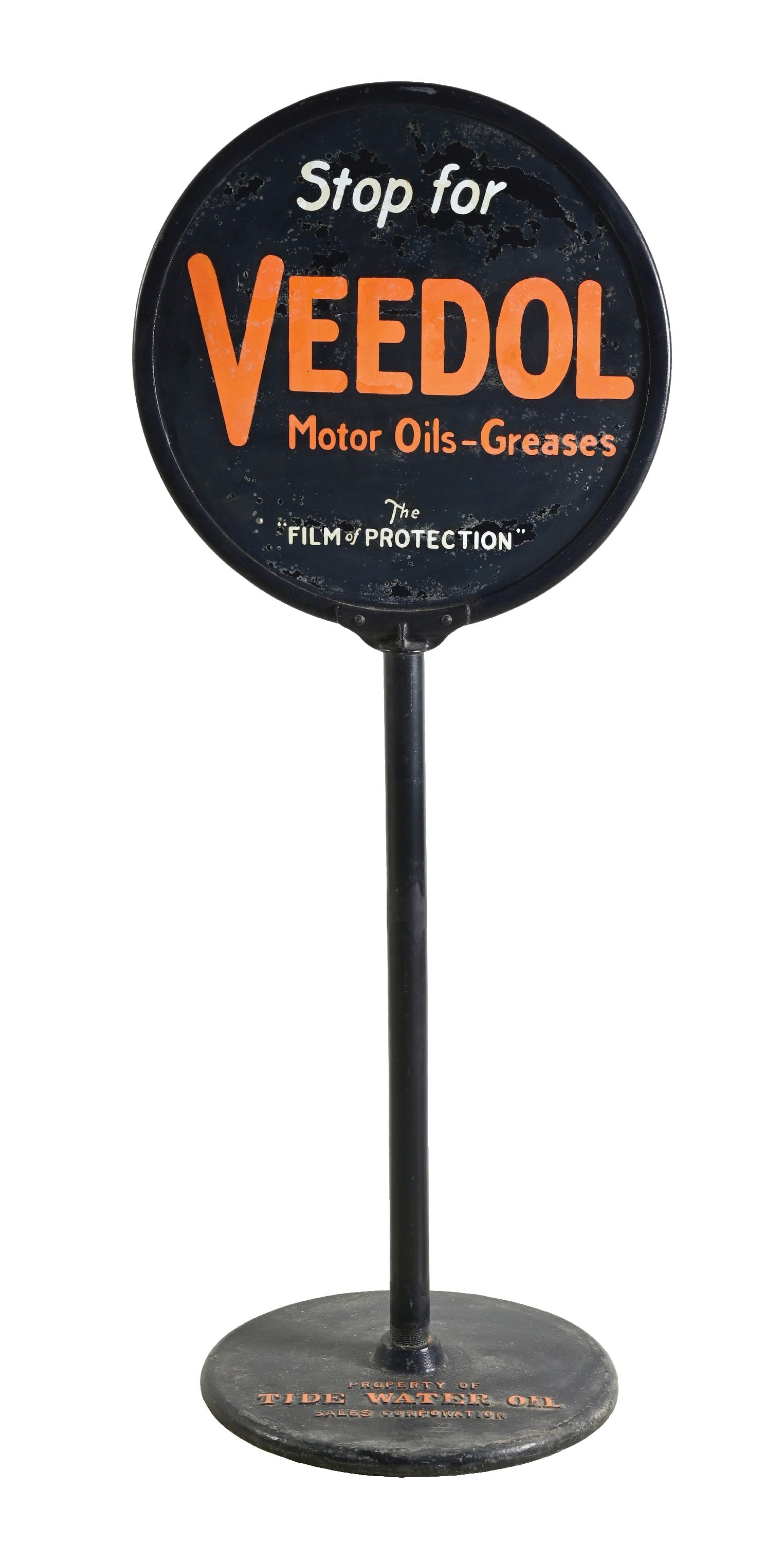 STOP FOR VEEDOL MOTOR OILS & GREASES PORCELAIN SIGN WITH ORIGINAL BASE (1 of 5)