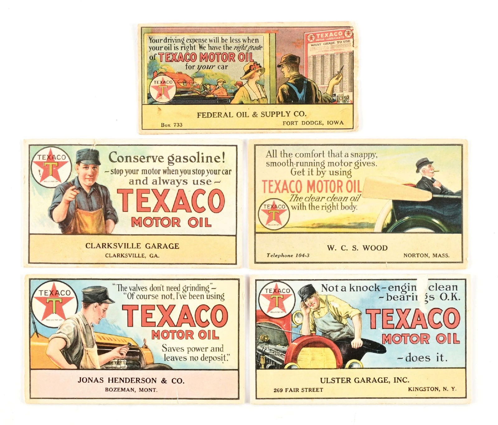 COLLECTION OF 5: RARE TEXACO MOTOR OIL GRAPHIC INK BLOTTERS (1 of 2)