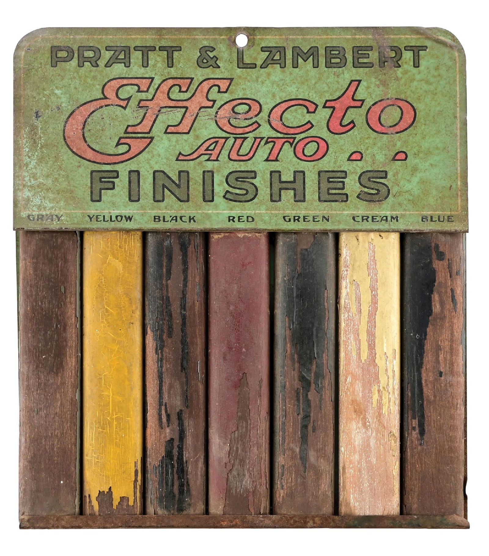 PRATT & LAMBERT EFFECTO AUTO FINISHES TIN STORE DISPLAY SIGN W/ WOOD SWATCHES (1 of 2)