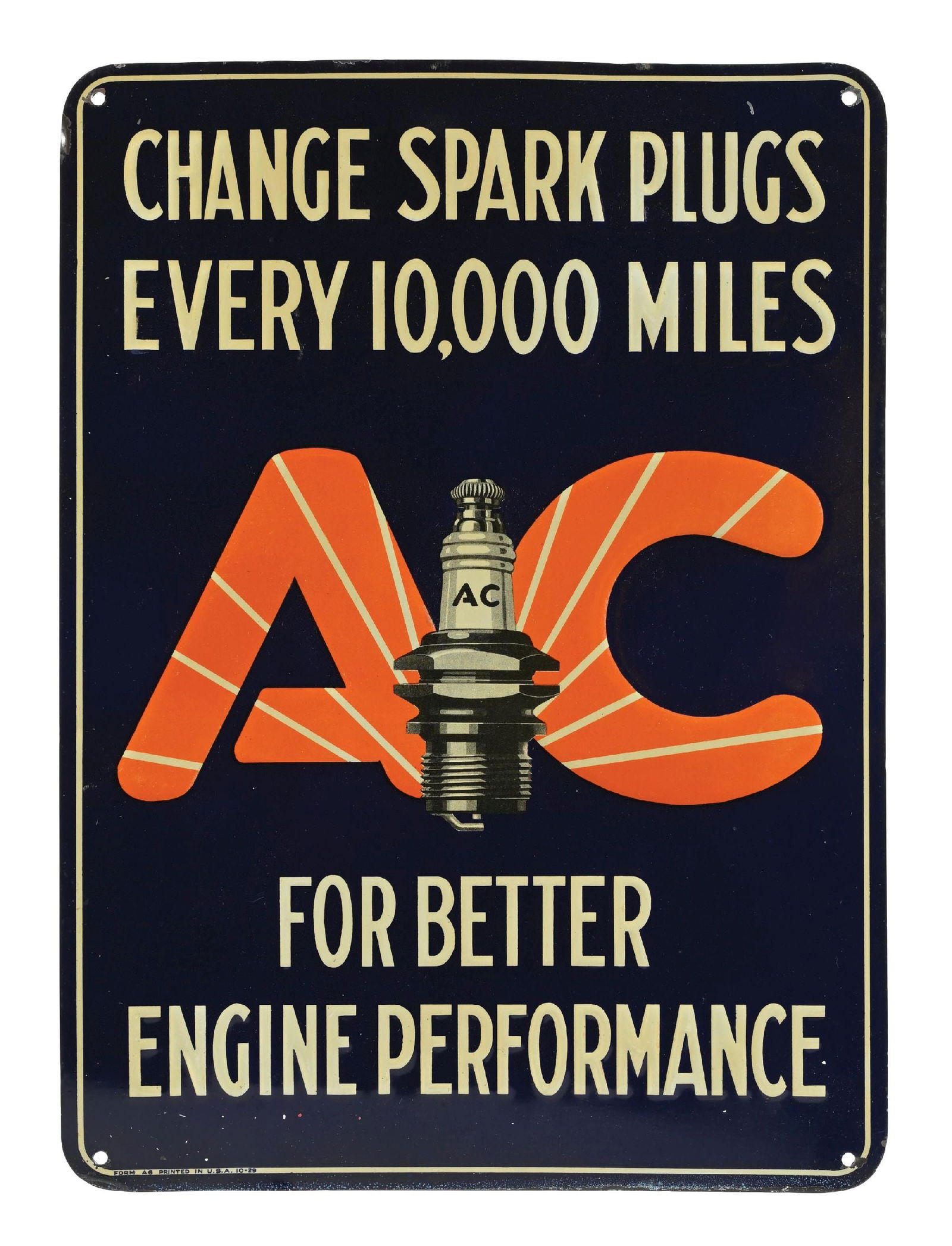 AC SPARK PLUGS EMBOSSED TIN SIGN W/ SPARK PLUG GRAPHIC (1 of 3)