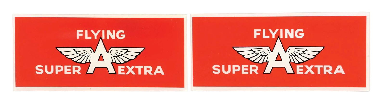 SET OF 2: FLYING A SUPER EXTRA GASOLINE AD GLASS PANELS: Set of Two. CONDITION: Each showing outstanding color and gloss throughout, with minor areas of light age and surface wear. Outer edges showing only light wear. An excellent condition pair.