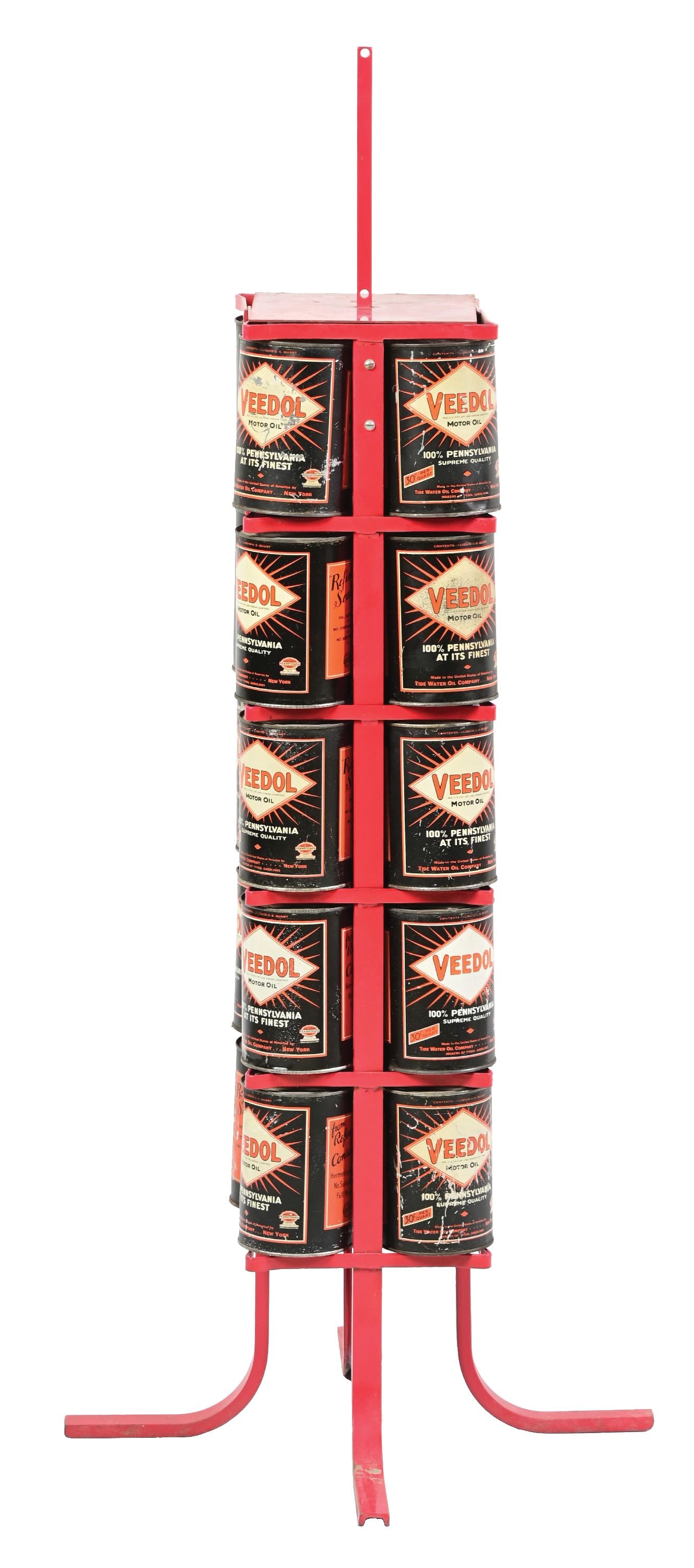 VEEDOL MOTOR OIL QUART CAN DISPLAY RACK WITH 20 ONE-QUART CANS (1 of 4)