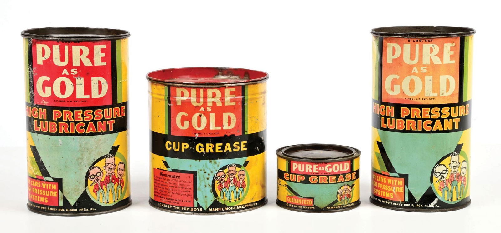 COLLECTION OF 4: PEP BOYS PURE AS GOLD GREASE CANS (1 of 4)