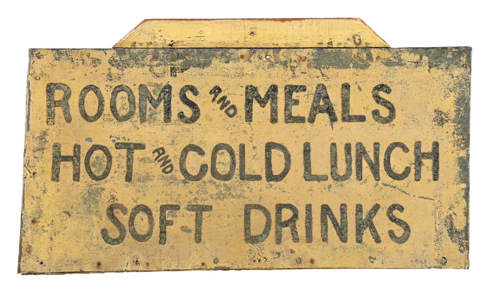 ROOM AND MEALS HOT AND COLD LUNCH TIN SIGN ON WOOD FRAME (1 of 2)