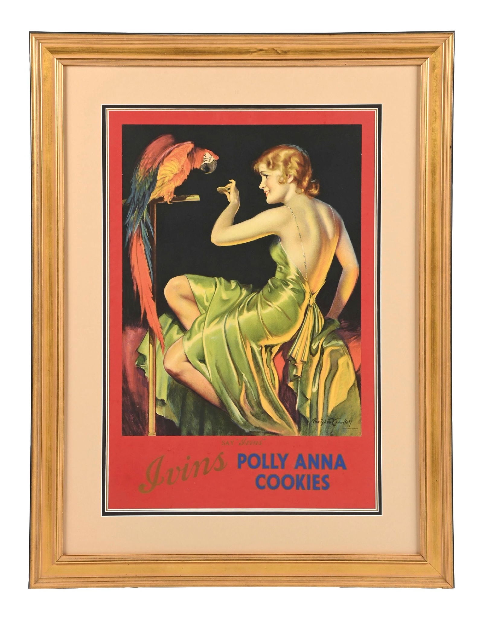 POLLY ANNA COOKIES FRAMED ADVERTISEMENT WITH BRADSHAW CRANDELL LITHOGRAPH (1 of 3)