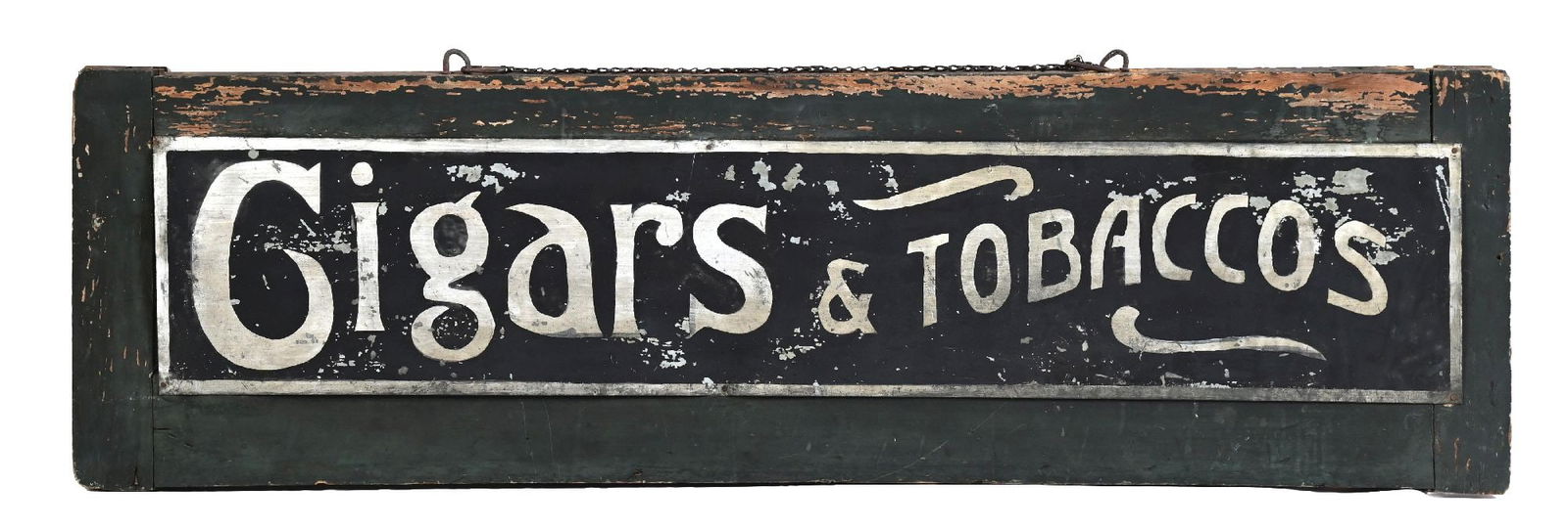 CIGARS & TOBACCOS HAND-PAINTED ZINC SIGN ON ORIGINAL WOODEN BACKING (1 of 2)