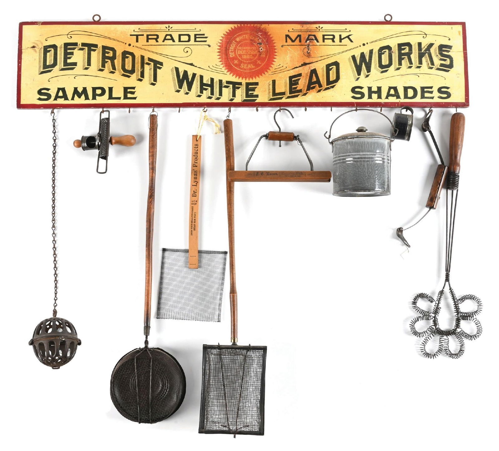 ORIGINAL DETROIT WHITE LEAD WORKS KITCHEN TOOL DISPLAY (1 of 2)