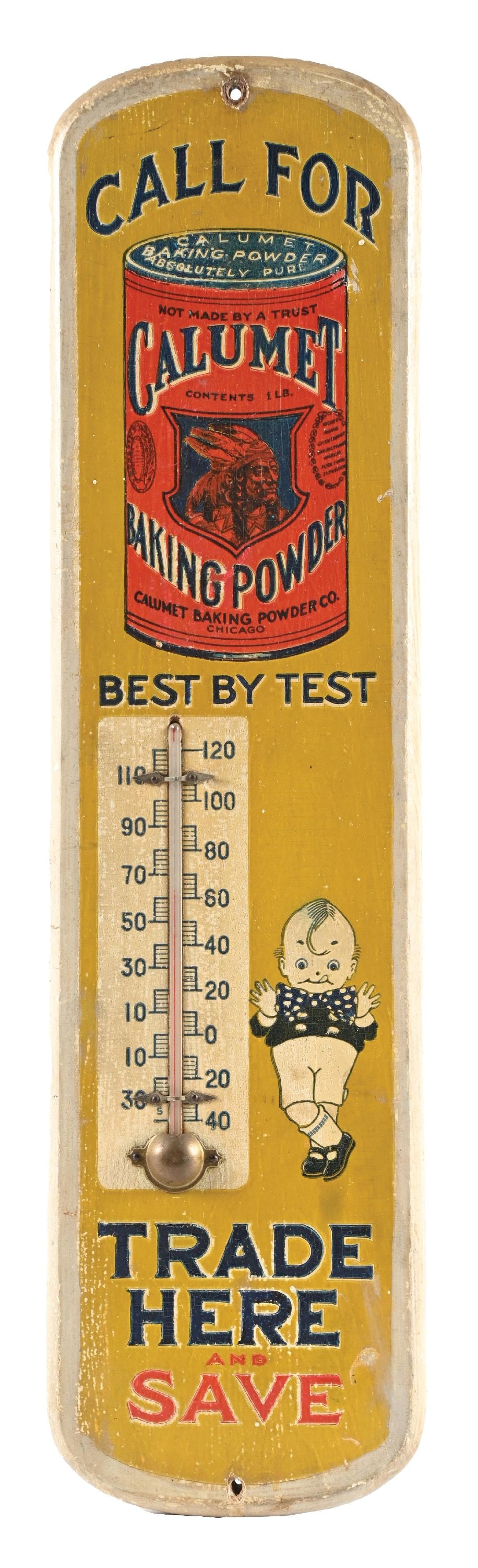 WOOD CALUMET BAKING POWDER THERMOMETER (1 of 2)