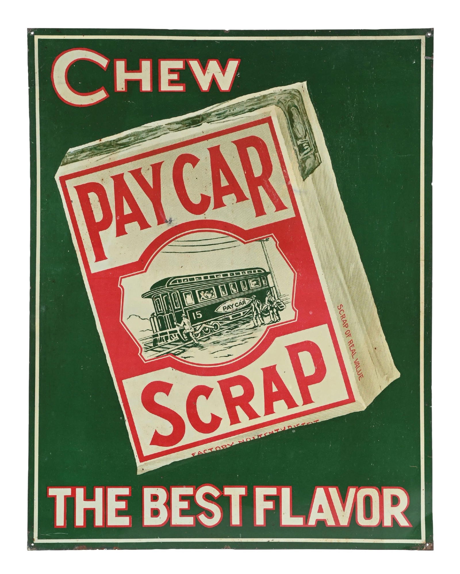 PAYCAR SCRAP CHEWING TOBACCO TIN TACKER SIGN (1 of 2)