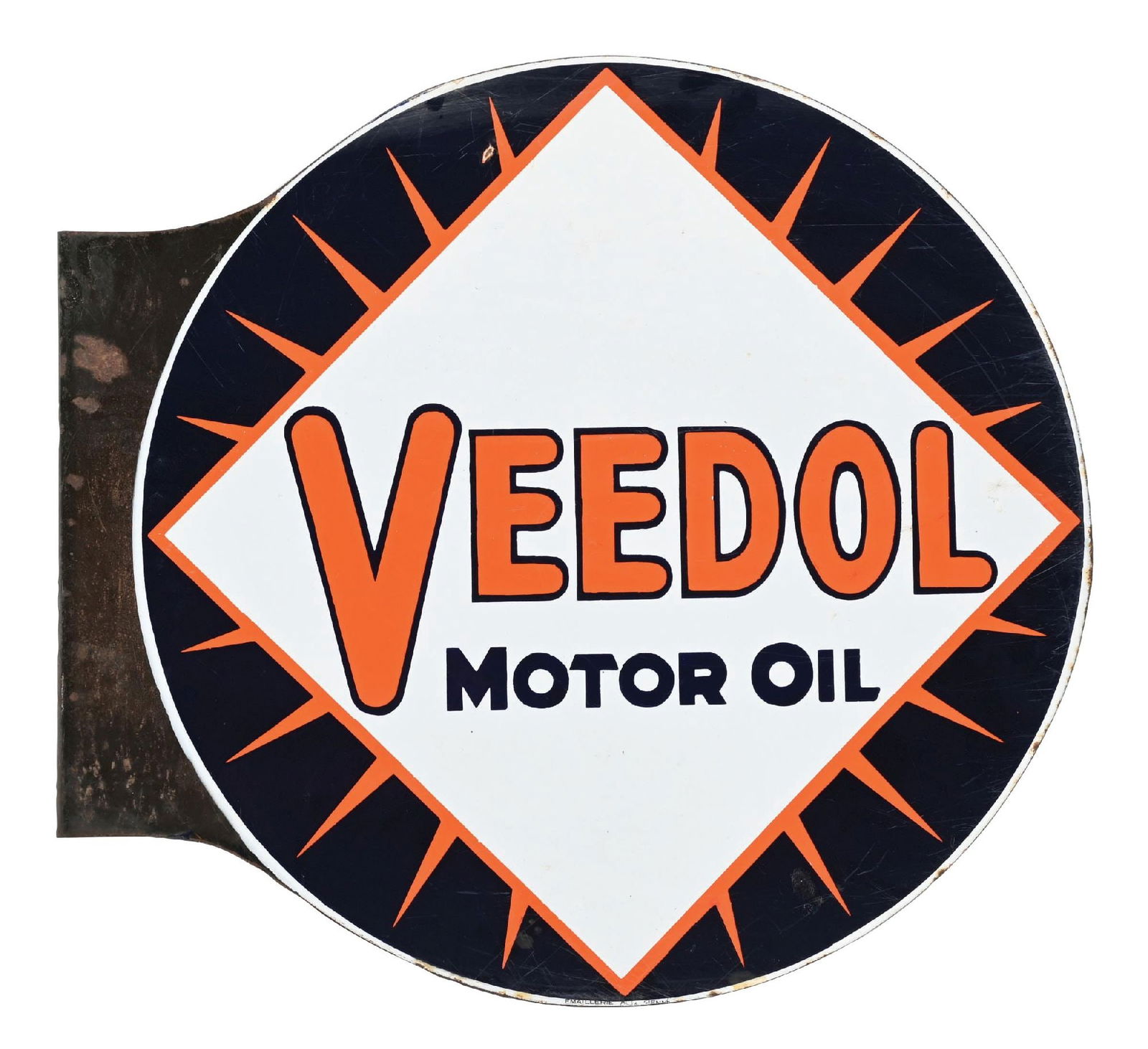 VEEDOL MOTOR OIL PORCELAIN FLANGE SIGN (1 of 2)