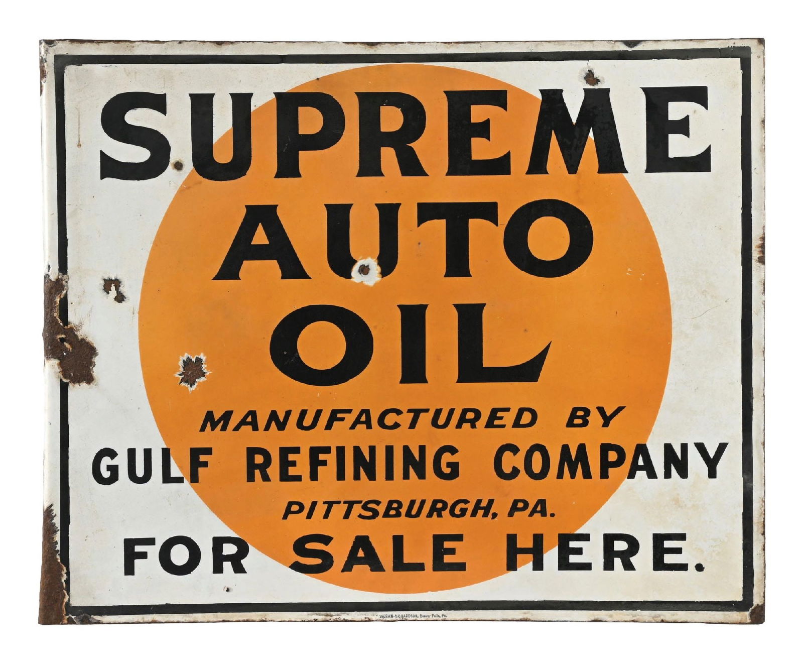 SUPREME AUTO OIL PORCELAIN FLANGE SIGN (1 of 3)