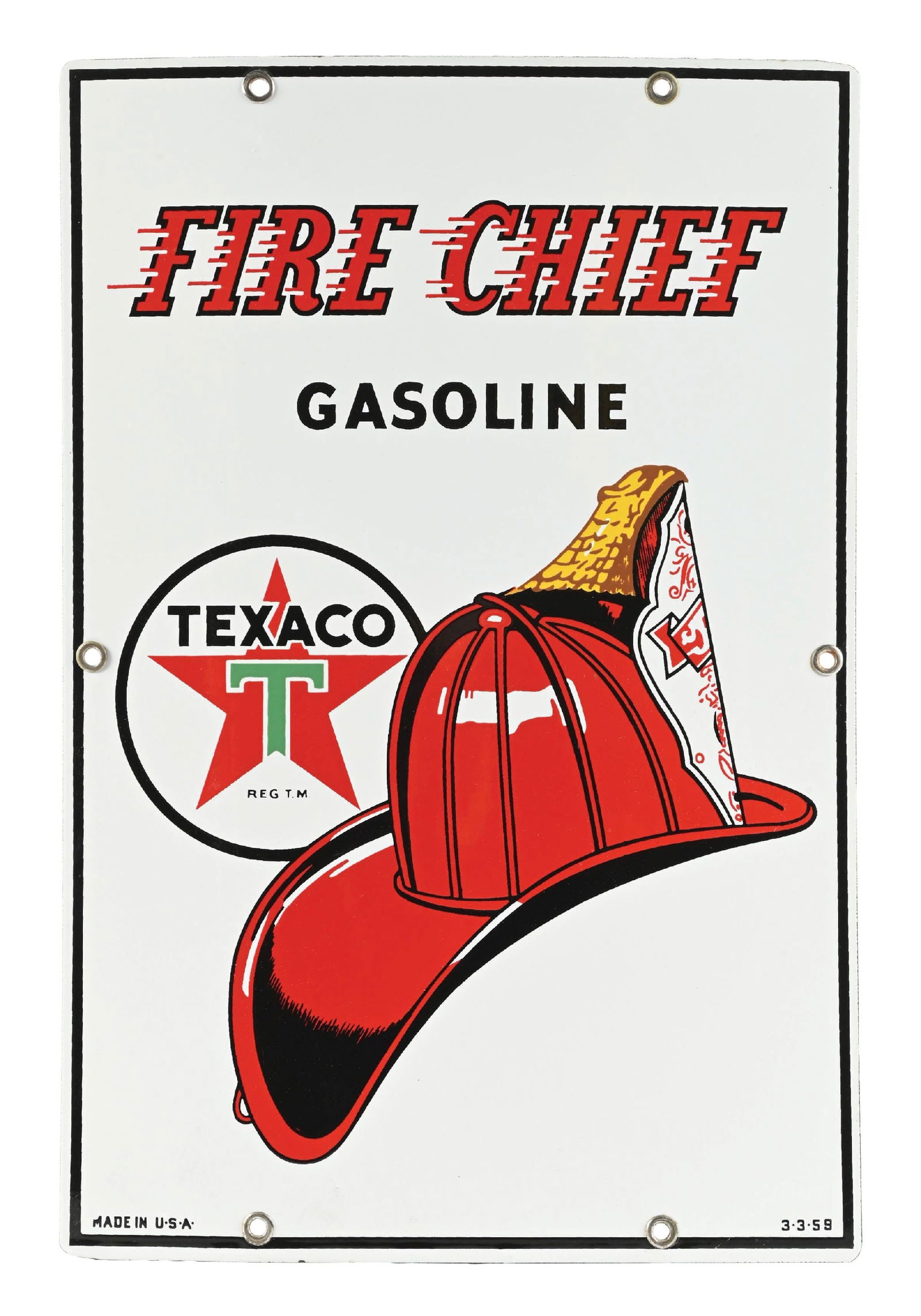 TEXACO FIRE-CHIEF GASOLINE PORCELAIN PUMP PLATE SIGN (1 of 4)