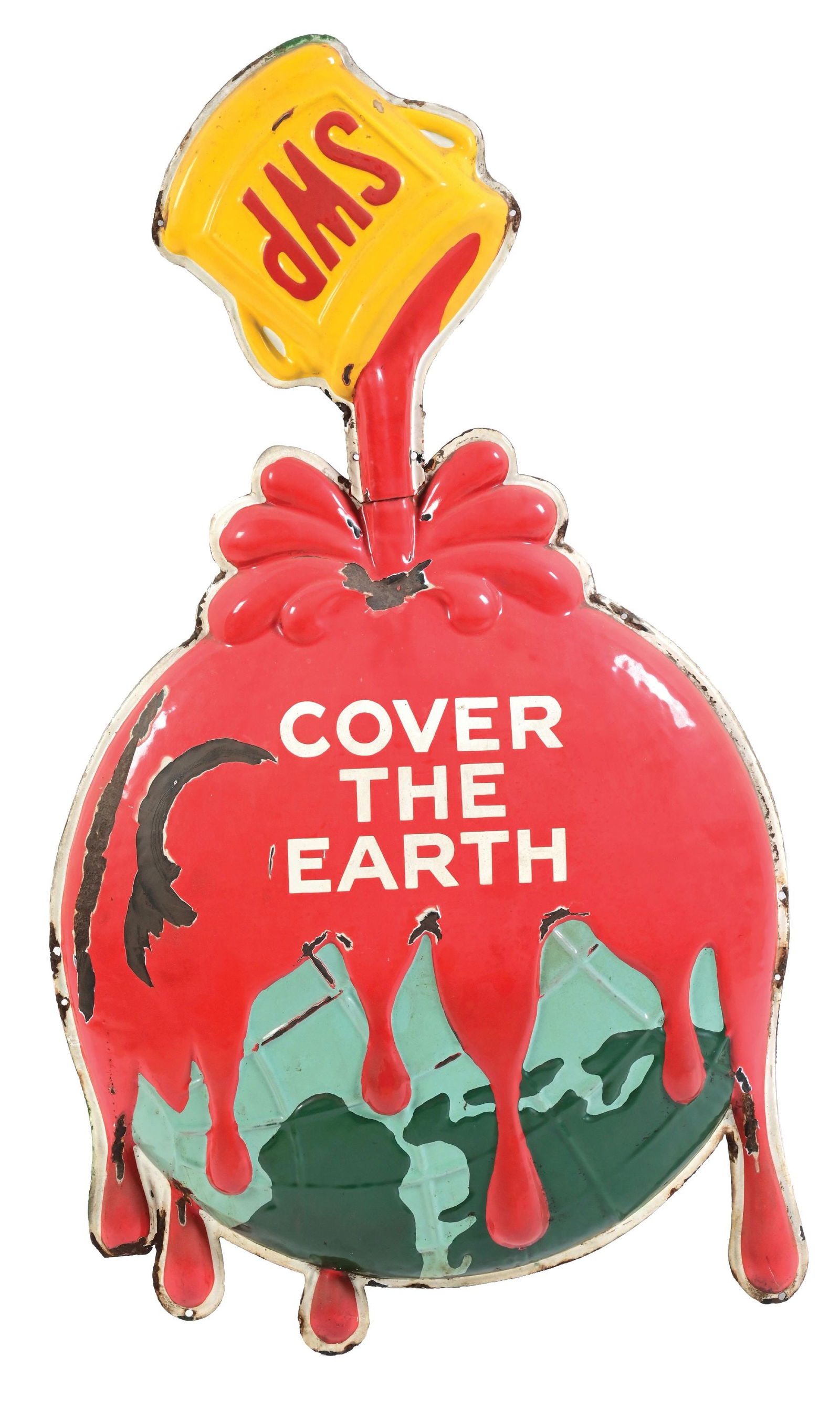 SHERWIN WILLIAMS PAINTS COVER THE EARTH EMBOSSED PORCELAIN SIGN (1 of 2)