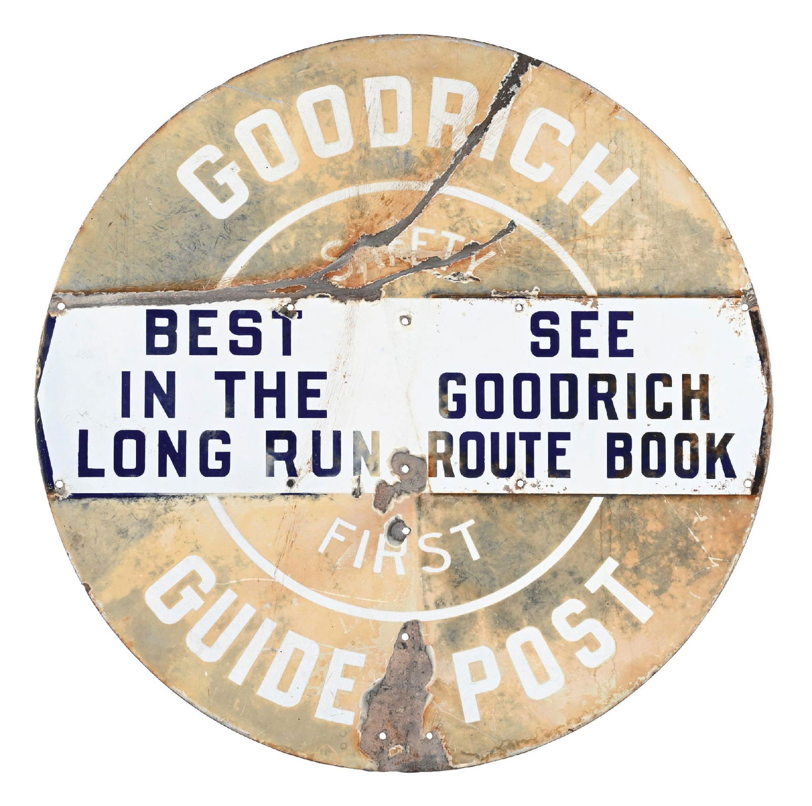 GOODRICH SAFETY FIRST GUIDE POST PORCELAIN SIGN (1 of 2)