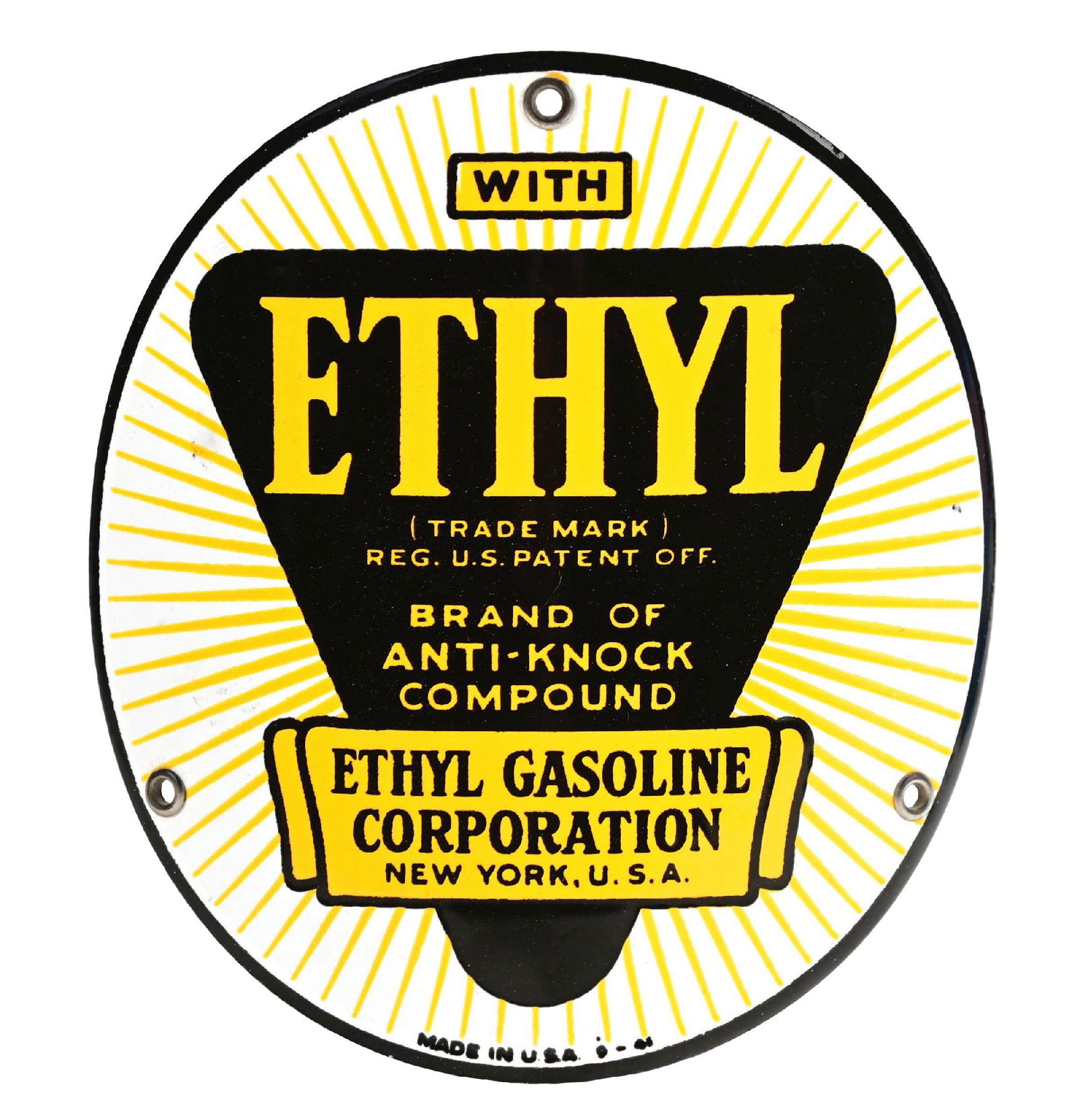 ETHYL GASOLINE CURVED PORCELAIN PUMP PLATE SIGN (1 of 4)