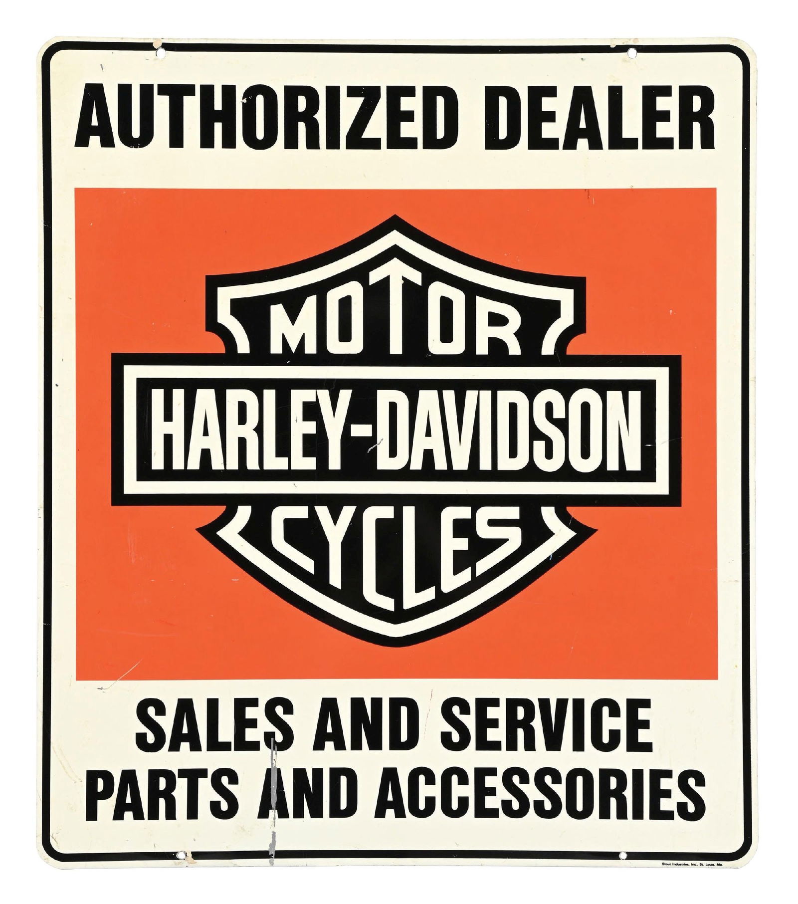 HARLEY DAVIDSON AUTHORIZED DEALER TIN SIGN W/ BAR & SHIELD GRAPHIC (1 of 3)