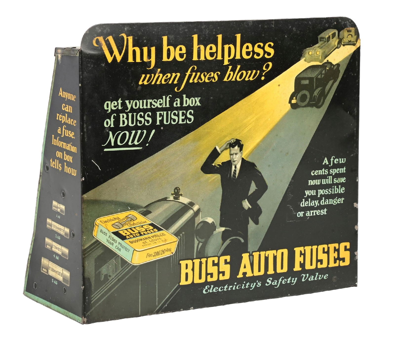 BUSS AUTO FUSES TIN STORE DISPLAY W/ AUTOMOBILE GRAPHICS (1 of 4)