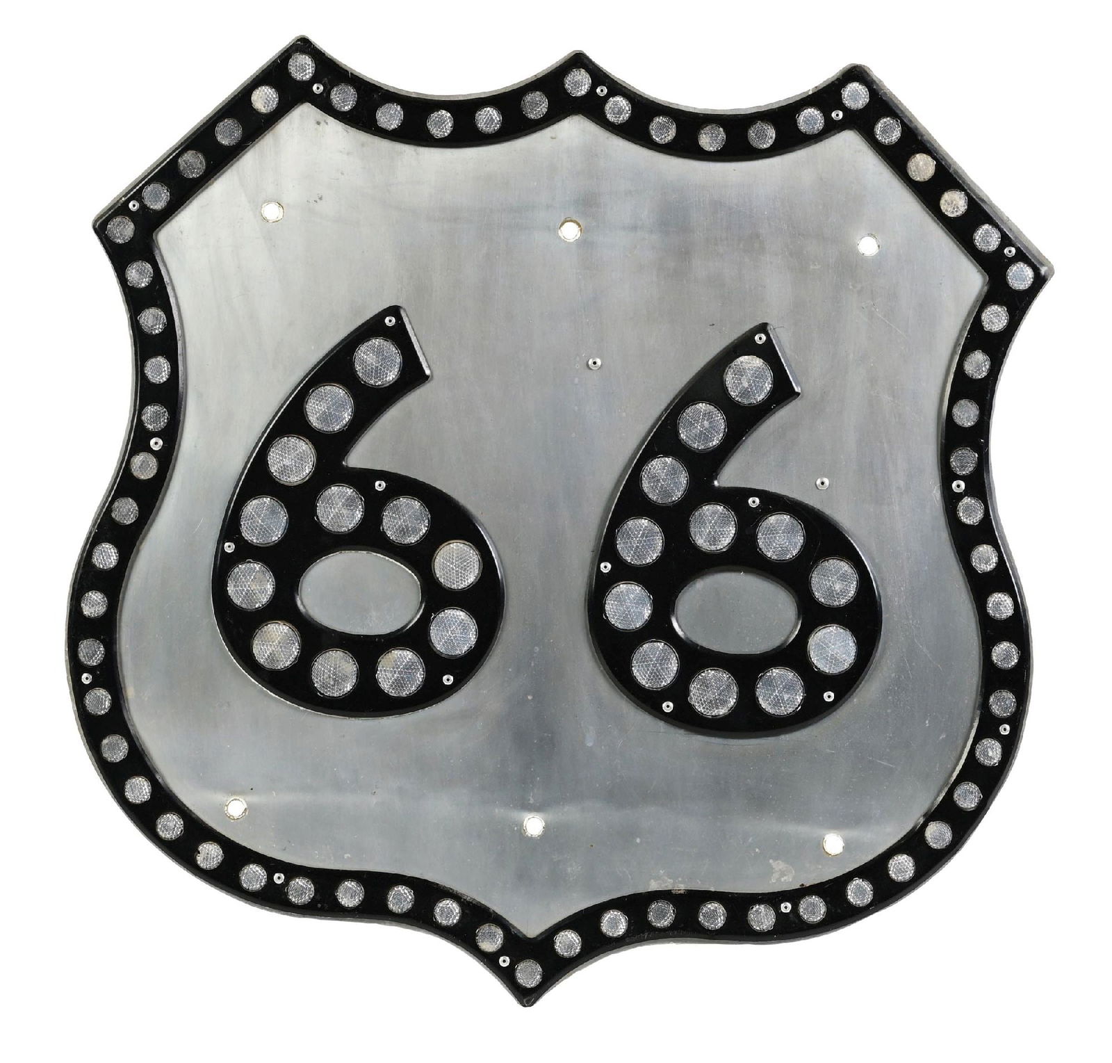 ROUTE 66 REFLECTIVE METAL SHIELD SIGN W/ REFLECTORS. (1 of 2)