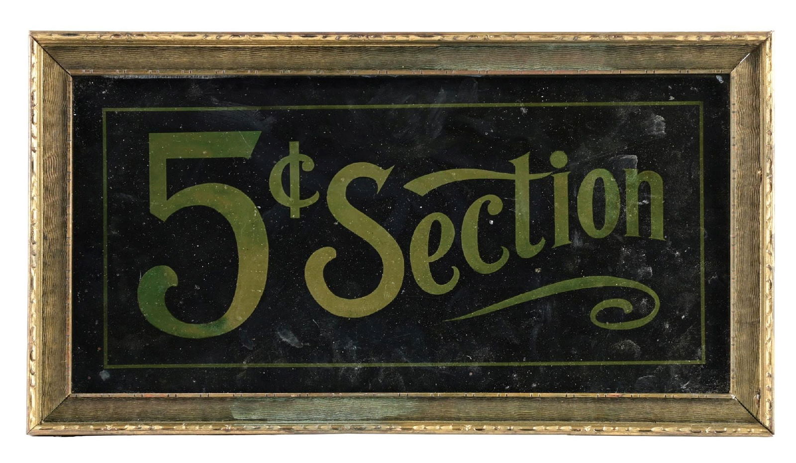 5¢ SECTION REVERSE PAINTED GLASS THEATER SIGN W/ ORIGINAL WOOD FRAME (1 of 2)