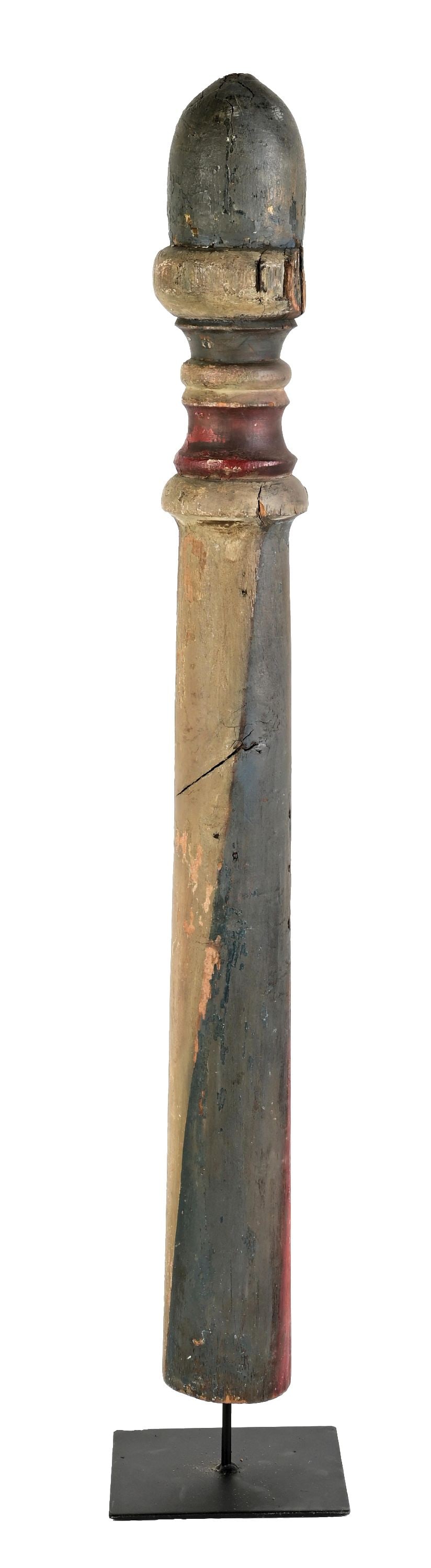 HAND PAINTED WOODEN BARBER POLE ON CUSTOM MADE METAL STAND (1 of 4)