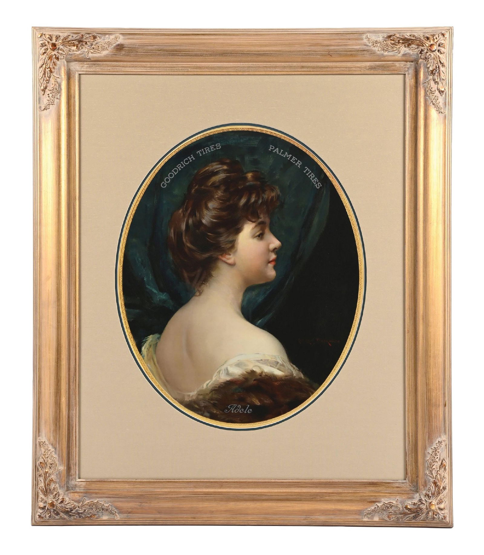 GOODRICH AND PALMER TIRES FRAMED PORTRAIT ADVERTISEMENT "ADELE" (1 of 2)