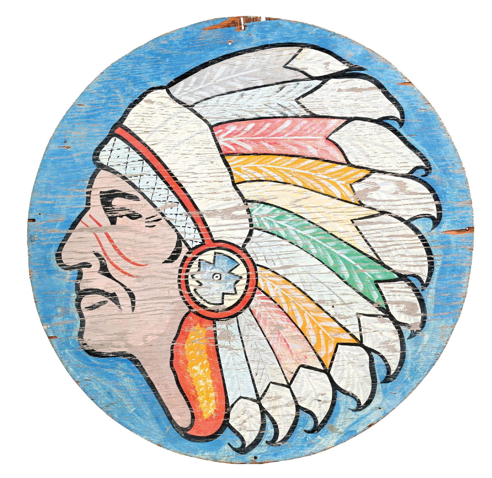 NATIVE AMERICAN CHIEF HAND PAINTED WOOD ADVERTISING SIGN. (1 of 2)
