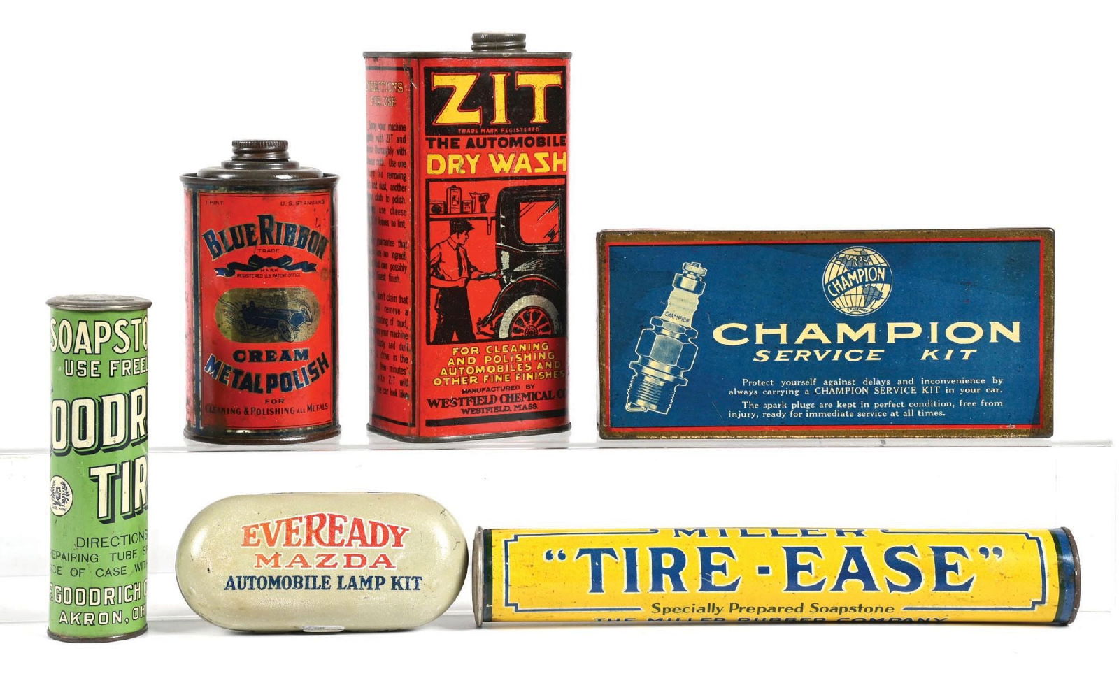 COLLECTION OF 6: AUTOMOBILIA-RELATED DISPLAY TINS (1 of 2)