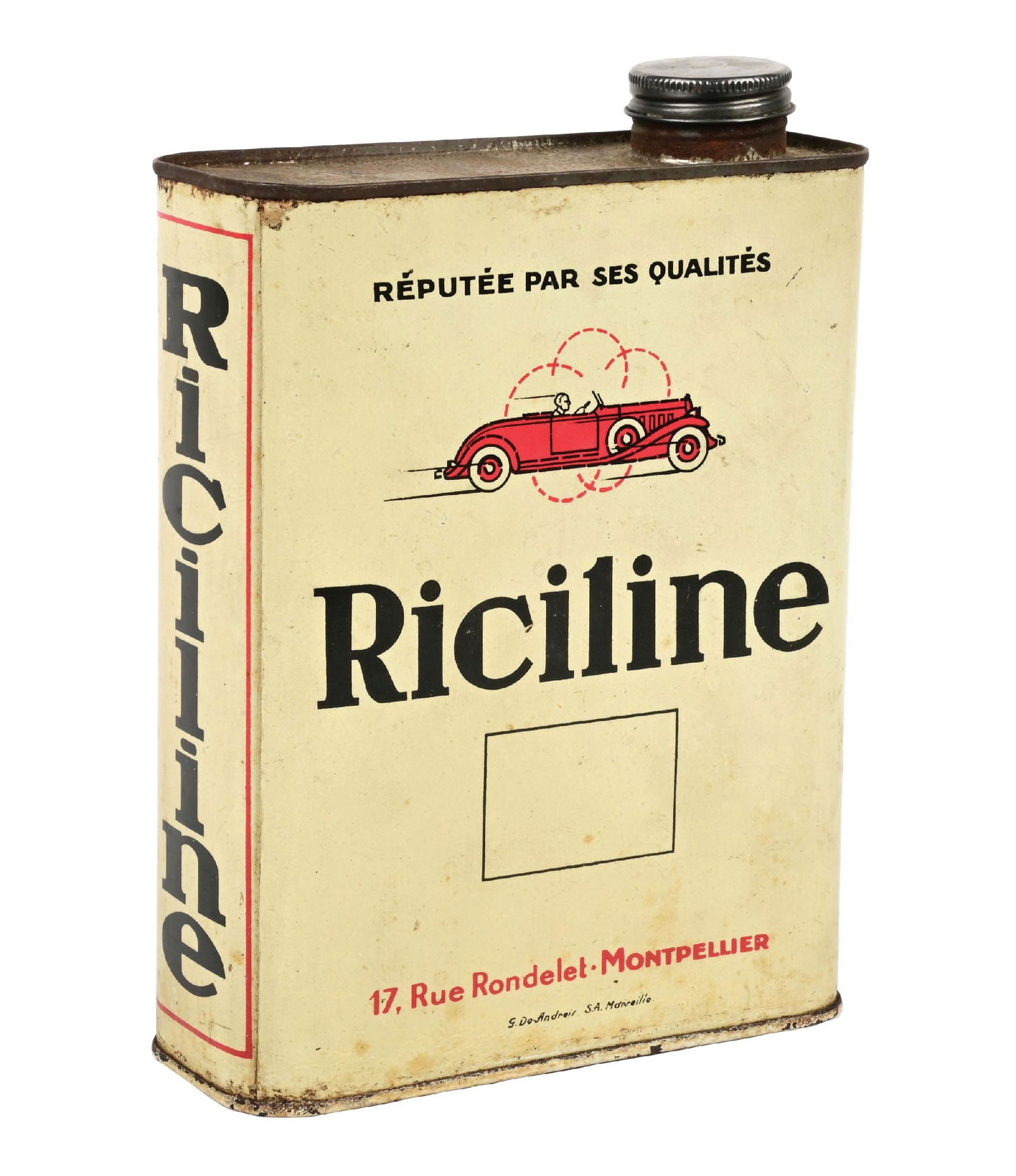 RICILINE MOTOR OIL CAN W/ CAR GRAPHIC (1 of 4)