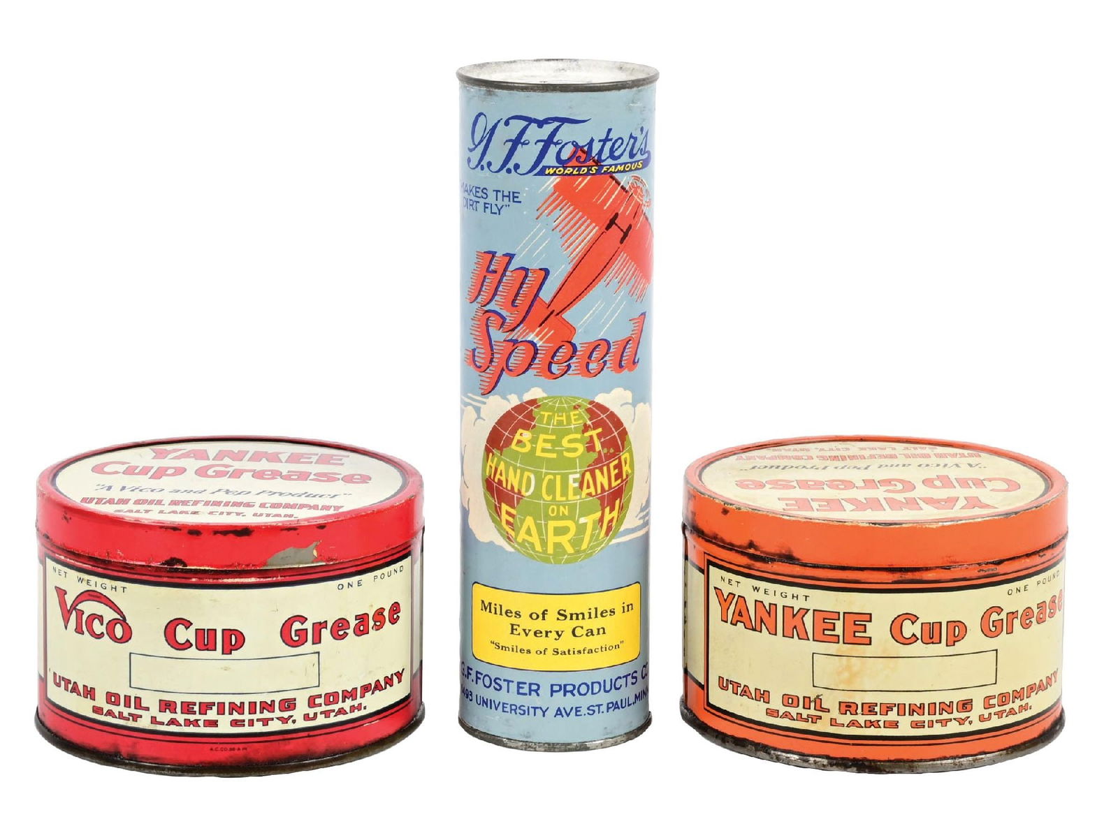 COLLECTION OF 3: VICO YANKEE CUP GREASE 1LB CANS & HY SPEED HAND CLEANER CAN W/ AIRPLANE GRAPHIC (1 of 4)