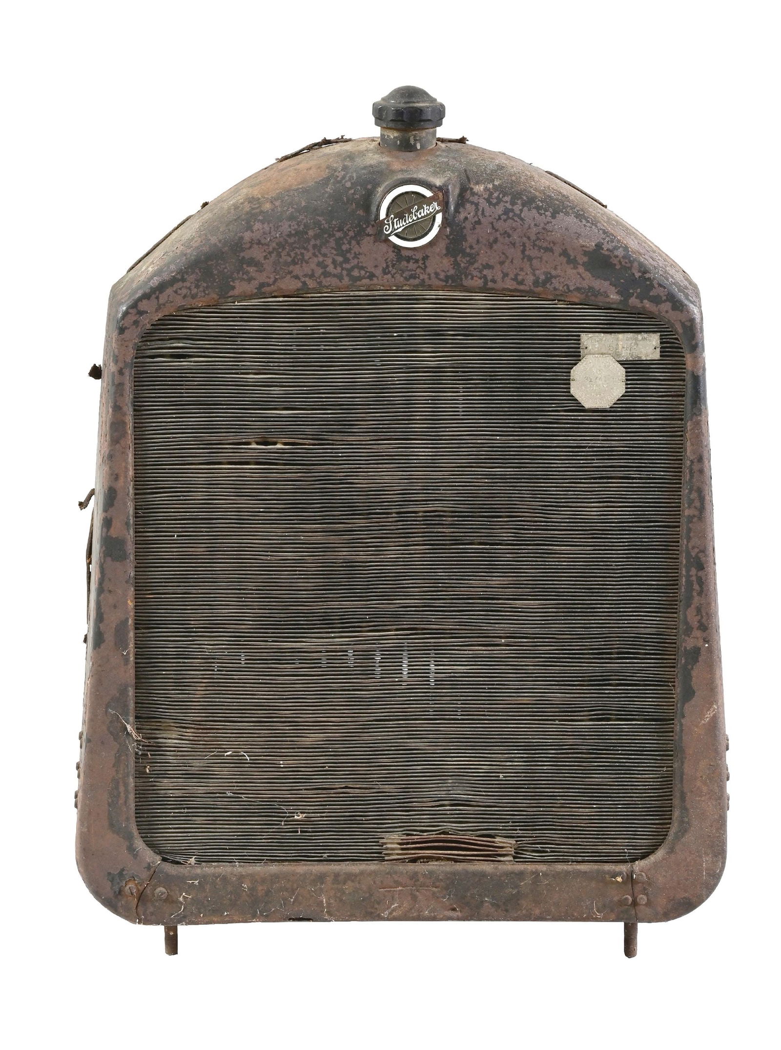 ORIGINAL STUDEBAKER AUTOMOBILE RADIATOR W/ EMBLEM & NEW ORLEANS INSPECTION TAGS (1 of 7)