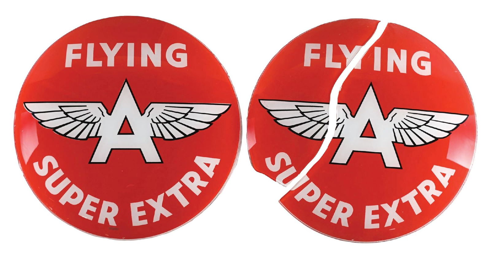 SET OF 2: FLYING A SUPER EXTRA GASOLINE 13.25" GLOBE LENSES (1 of 2)