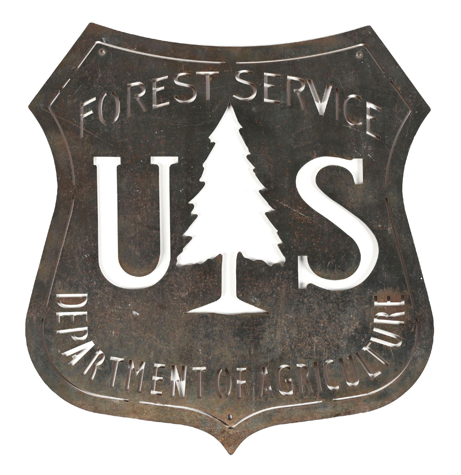 DIE-CUT FOREST SERVICE U.S. DEPT OF AGRICULTURE DIE-CUT METAL SIGN (1 of 2)