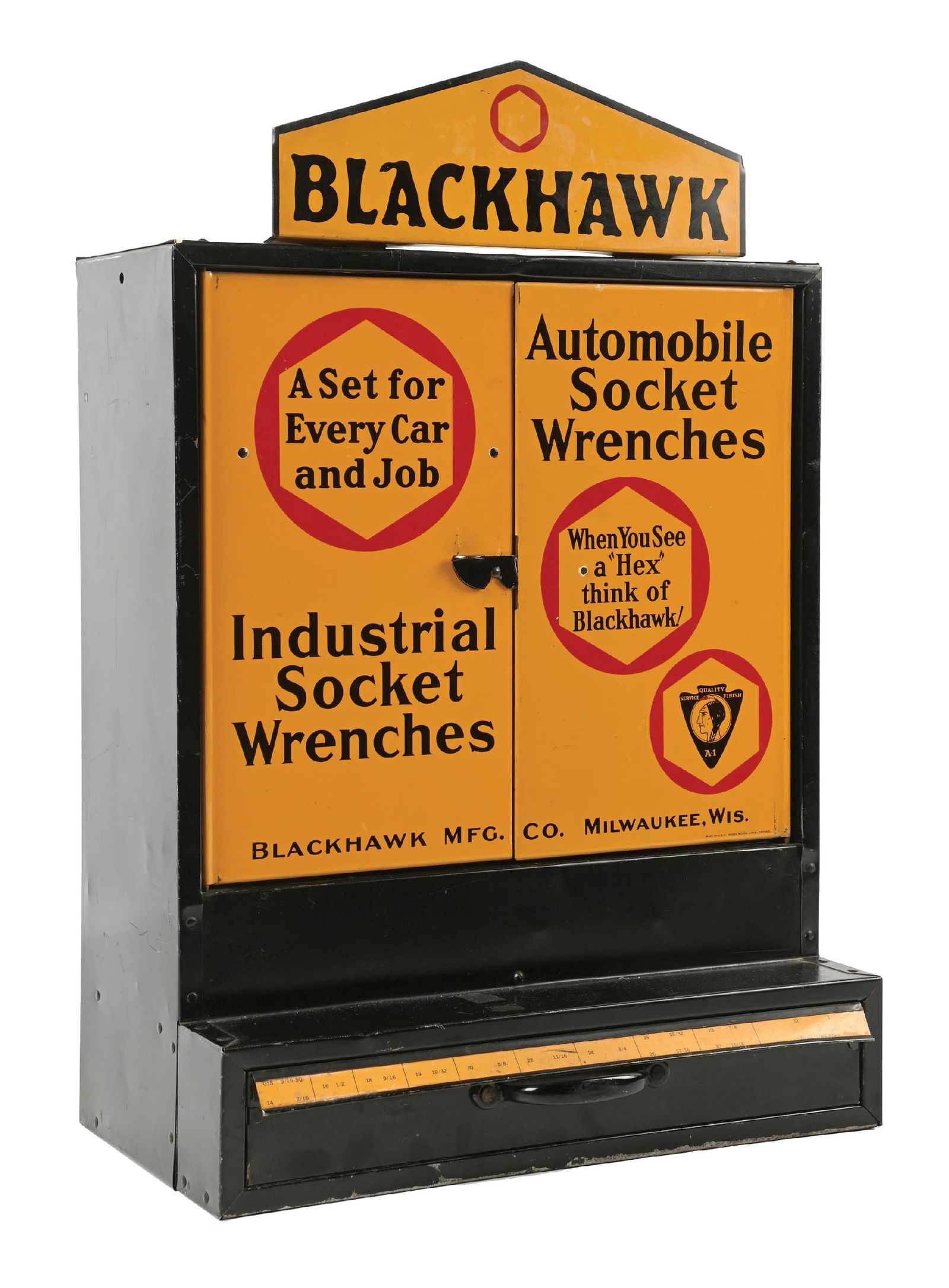 BLACKHAWK SOCKET WRENCHES TIN STORE DISPLAY CABINET (1 of 4)