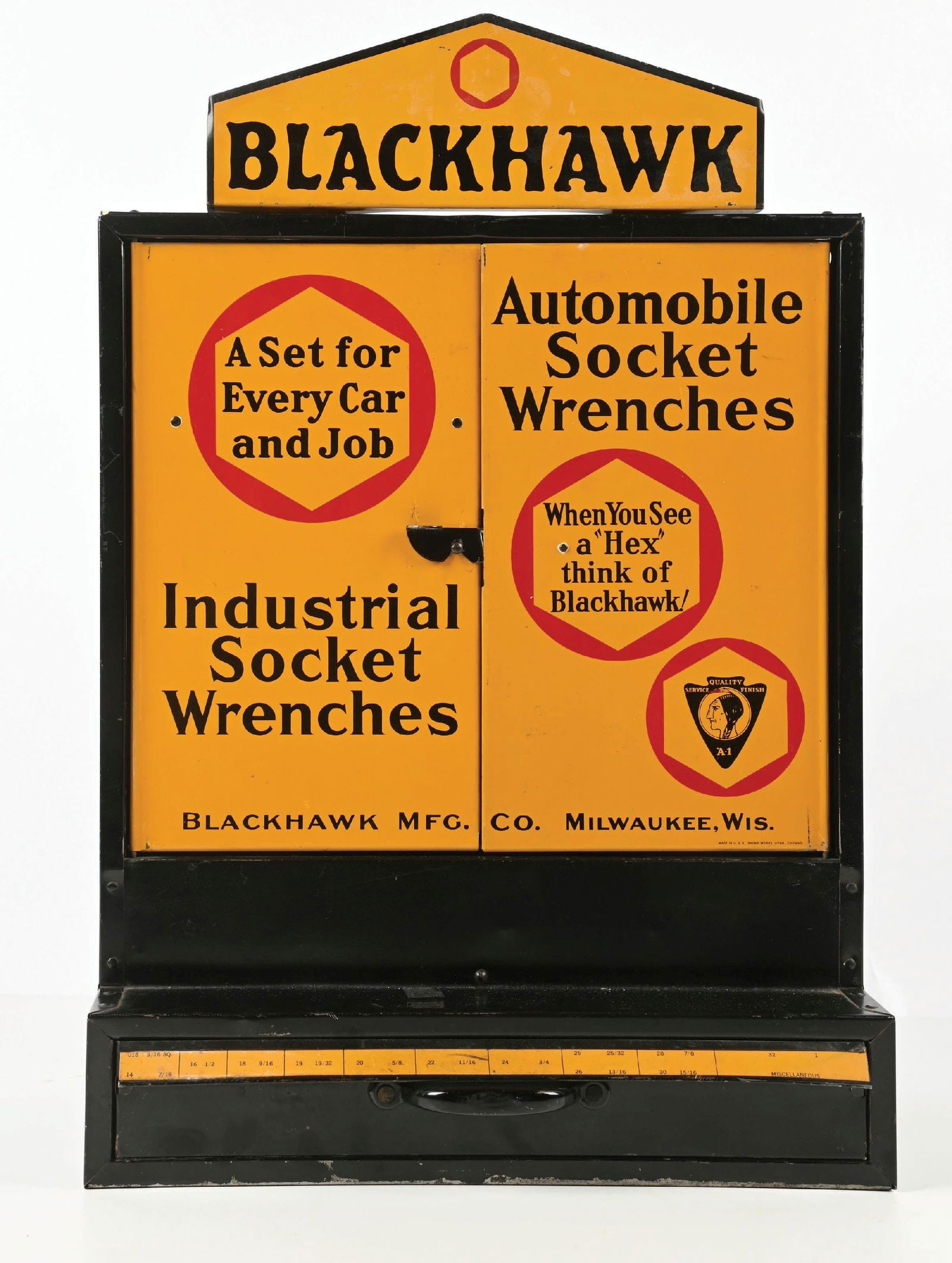 BLACKHAWK SOCKET WRENCHES TIN STORE DISPLAY CABINET - 2