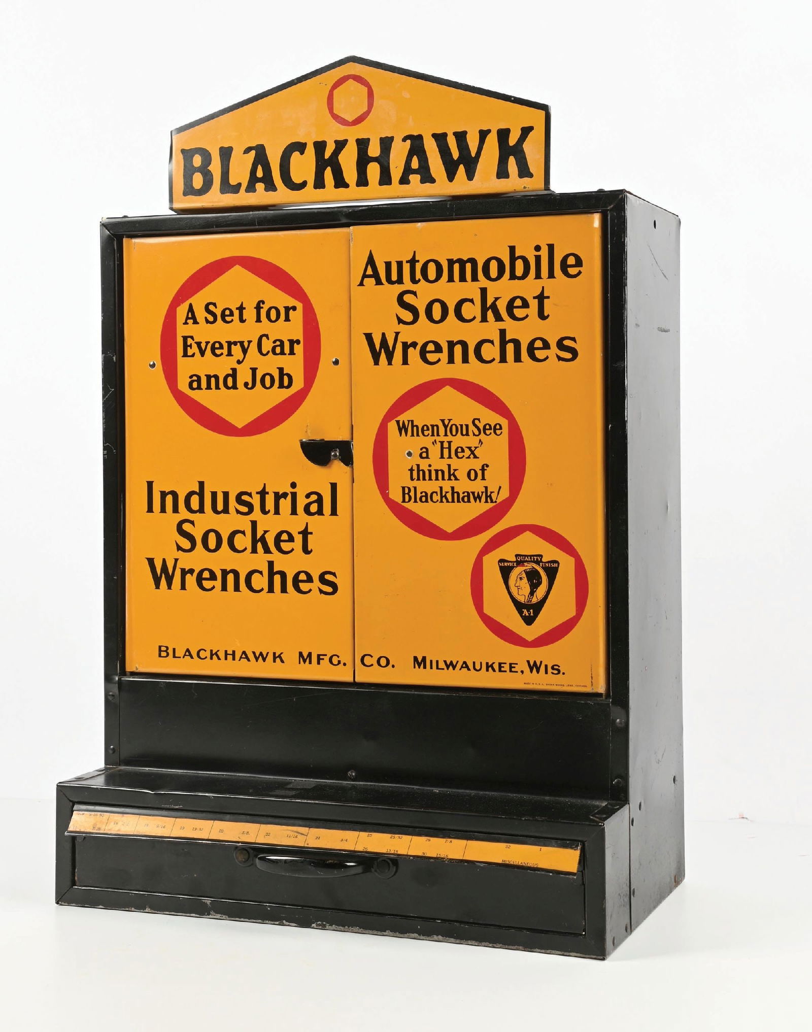 BLACKHAWK SOCKET WRENCHES TIN STORE DISPLAY CABINET - 3