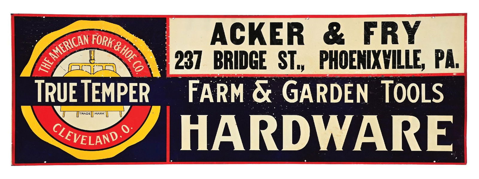 TRUE TEMPER FARM & GARDEN TOOLS HARDWARE EMBOSSED TIN SIGN. (1 of 2)
